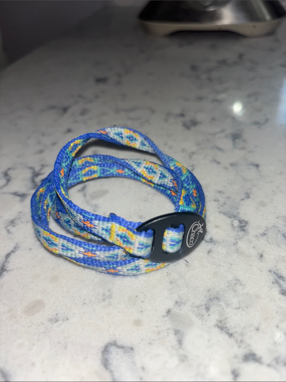 Chaco Blue Multicolor Woven Cord wrist Wrap bracelet  with Black Fastener